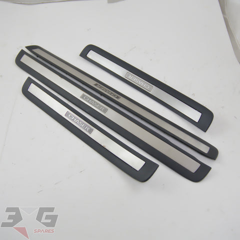 Toyota Chaser JZX100 Tourer V interior door sill scuff plates with 3GSpares logo.
