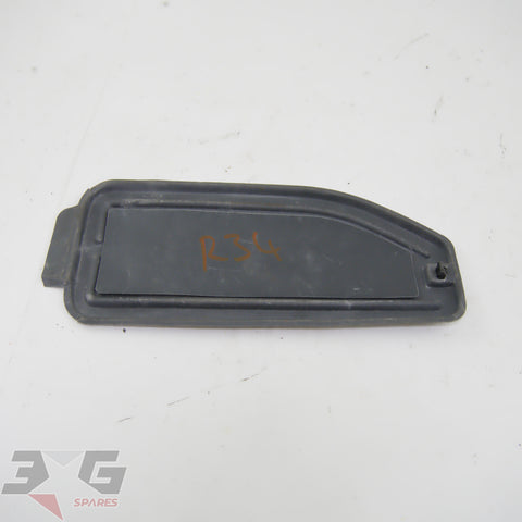 Left or passenger side trunk or boot lining trim finisher for Nissan Skyline R34 Coupe 1998–2002 covers jack opening with 3GSpares logo.
