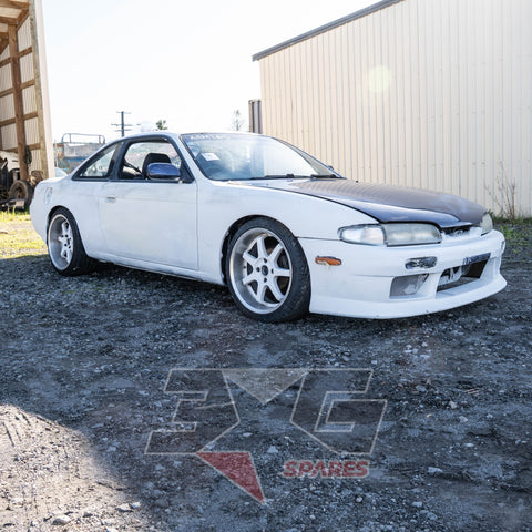 Nissan Silvia S14 Zenki front-left angle – fitted with aftermarket wheels and front bumper