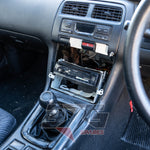 Nissan Silvia S14 centre console – aftermarket Pioneer head unit and manual shifter assembly