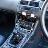 Nissan Silvia S14 centre console – aftermarket Pioneer head unit and manual shifter assembly
