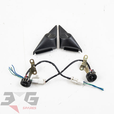 Toyota AE111 Corolla Levin Sprinter Trueno Interior Door Tweeter & Cover Set 95-00 67491-12390 67492-12390 86160-12880 86160-12890
