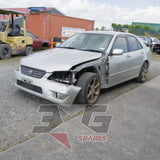 2001 Toyota GXE10 Altezza front-left exterior — left-front impact damage to bumper guard and bonnet