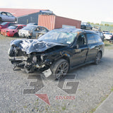 Subaru BP5 Legacy Spec B front impact damage close-up — bonnet guard and headlight area