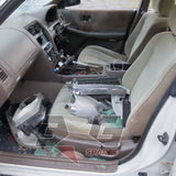 1997 Nissan Laurel HC34 Medalist driver's seat and door interior detail, light brown trim — 3GSpares NZ